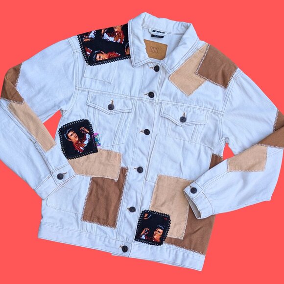 SOLD Handmade, Upcycled Elvis Presley Patchwork, Denim Jacket Size XS - Picture 1 of 4